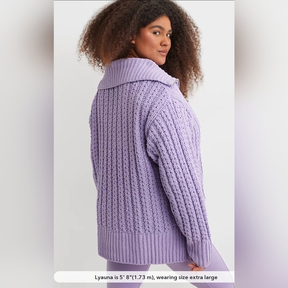 Aerie Cable Car Quarter Zip  Soft‎ Warm Purple Oversize Sweater Size XS - Picture 2 of 13